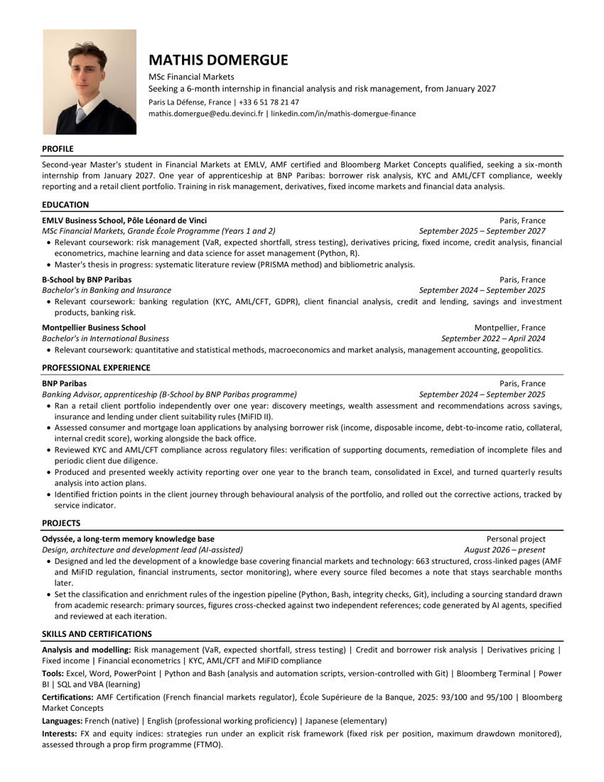Curriculum vitae de Mathis Domergue, version anglaise